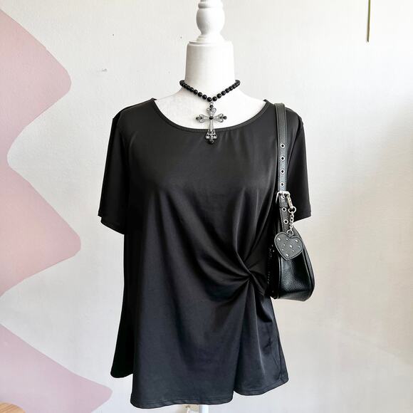 Black Front Twist Top, Y2K, Minimalist, Gothic, Grunge, Edgy, XL, Goth, Workwear - Picture 1 of 6